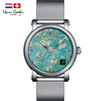 梵高(VanGogh)瑞士女士石英手表-盛开的杏树 钢表带