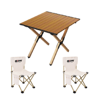 趣游帮 木纹合金长桌折叠桌椅便携七件套 (Y79)
