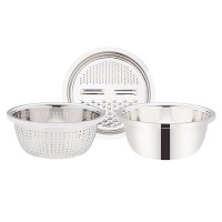 德鲁曼 淘洗爱刨切盆 不锈钢漏盆双层沥水篮多功能厨房筛水盆D3 26cm