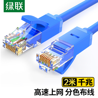 绿联 六类网线 2米/根千兆高速宽带线CAT6类非屏蔽网络工程监控跳线8芯双绞成品线缆 NW102(11202)2个装