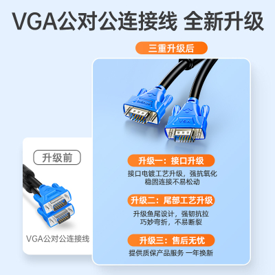 山泽 VGA线高清双磁环蓝头vga3+6线芯针/针3米 电脑投影仪显示器视频线 VM-1030