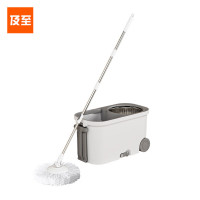 及至 WYL-820 加大滚轮双驱动甩干拖把免手洗含2个布头130cm不锈钢杆 白色