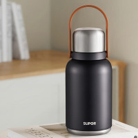苏泊尔保温杯大容量男女户外露营便携茶杯316不锈钢手提水杯子KCV13AC10 岩木黑1300ml