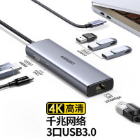绿联(UGREEN)6合一Type-C扩展坞网口千兆拓展坞USB分线器雷电4转HDMI网线转接头4K转换器15598