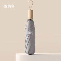 七麦麦雨伞太阳伞遮阳伞晴雨两用防晒伞防紫外线折叠伞复古理念木柄Q305烟灰色