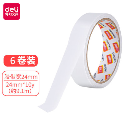 得力(deli)30403高粘性棉纸双面胶带 24mm*10y(9.1m/卷) 12卷袋装[30403/12卷]