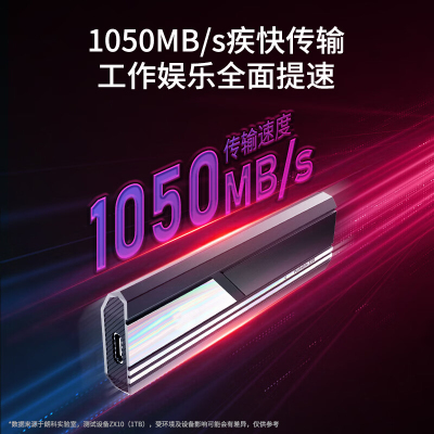 2TB Type-c USB3.2 GEN2 PCIe NVME协议移动硬盘(PSSD)ZX10读速高达1050MB/s