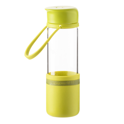 茶花水漾·滤茶随身杯-L 家用便携提绳硼硅玻璃运动杯带盖水杯 茶滤设计 500ml大容量 清新绿6218