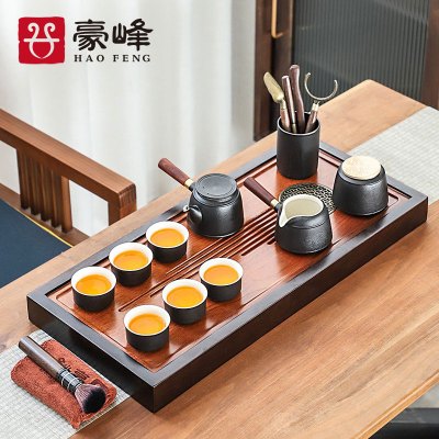 豪峰 [小][黑檀木+花梨木东窗][黑][侧川]TZ01824茶具套装