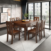 星河达新中式实木餐桌椅两用餐桌吃饭桌 1.5米餐桌+8椅