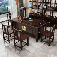 NHZHIW实木家具茶台茶桌椅组合新中式家用办公室茶室小户型泡茶桌子 160*80茶桌+1朝阳椅4围椅