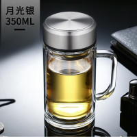 未易 双层玻璃杯男女办公带手柄带滤网便携大容量泡茶杯子350ml本色