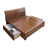 胜帐 双人床1.5米2米卧室现代中式大床单储物抽屉金丝胡桃木实木