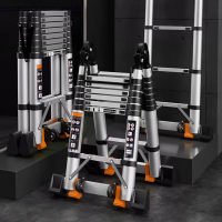 步步稳 铝合金人字伸缩梯 多功能关节升降阁楼梯 便携竹节户外梯子 2.4+2.4多功能伸缩梯人字2.4米直梯4.8米