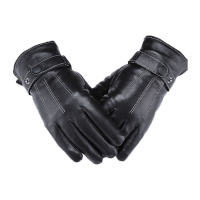 鸣固 PU保暖手套 冬季加绒皮手套防风防寒保暖仿皮手套 1双KW855715