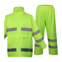 鸣固 反光雨衣套装 巡警执勤交通警示防暴雨成人 户外反光雨衣荧光绿XXXXLKW721389
