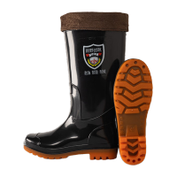 鸣固 雨鞋加厚加绒工地劳保水鞋厨房户外防滑防水胶鞋 牛筋底长筒短毛 40码