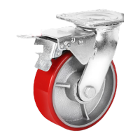 鸣固 重型铁芯PU轮铸铁聚氨酯轮载重万向轮手推车轮刹车轮 重型聚氨酯PU脚轮 6寸万向带刹车 KW241471