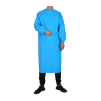 鸣固 长袖防水布围裙 防油防污防气味罩衣有口袋工作服 食品加工轻便反穿衣 天蓝色