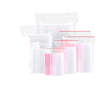 鸣固 自封袋 加厚透明密封袋封口袋拉链袋样品收纳袋 一次性PE自封袋 8丝红边28CM*40CM 100只