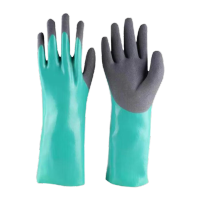 鸣固 防切割耐酸碱丁腈劳保手套 耐磨防刺加长防护防水赶海手套 绿色加长 MG-SB-9821