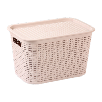 鸣固 ZJ5605多功能透气带盖塑料收纳盒 书本衣物杂物镂空编织收纳箱大号 卡其色 42*28*26