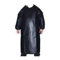 鸣固 PU围裙 防水防油耐污耐弱酸碱加厚工作服 屠宰水产有袖皮革反穿罩衣 黑色 均码1件机械性防护围裙PU皮