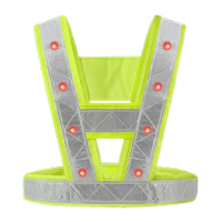 鸣固 防汛警示反光背心马甲反光衣反光背带交通骑行汽车安全警示马甲环卫V字型LED带灯