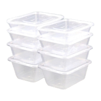 鸣固 ZH4020一次性长方盒带盖方形塑料pp餐盒透明饭盒外卖打包盒方750ml透明(50套)