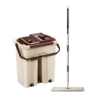 鸣固 工厂平板拖把 免手洗平板拖把 旋转墩布挤水拖把桶 咖啡色大桶 拖把桶+拖把+10块布 KW701388