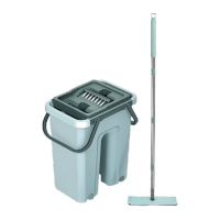 鸣固 工厂平板拖把 免手洗平板拖把 旋转墩布挤水拖把桶 绿色大桶 拖把桶+拖把+6块布KW751640