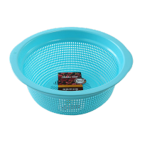 鸣固 ZJ5563加厚塑料豪华洗菜洗米圆筛 蔬菜水果沥水篮 收纳篮杂物置物架 清爽蓝色 33*13