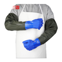 鸣固 耐酸碱手套 工业防油橡胶加长加厚防滑耐磨长袖劳保防水手套 蓝色紧口加绒款 MG-SB-8761