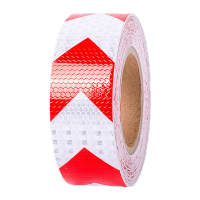 鸣固 高反光胶带反光贴条 反光膜反光条防撞警示贴胶带晶格反光膜胶带 白底红箭头5cm*25mKW879748