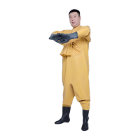 鸣固 全身加厚橡胶下水裤 防水服连体衣鞋 肚口橡胶款 150丝黄橡胶手套全身 39MG-ST-8838