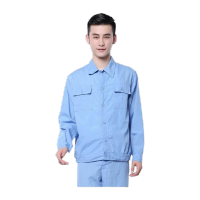鸣固 工作服 长袖男女装厂服(水洗蓝长袖上衣)180/2XL MG-ST-9188