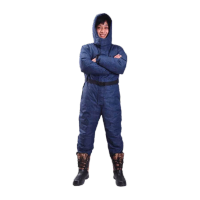 鸣固 低温连体防寒服 连体防冻服工作棉服 蓝花纹鸭绒款 3XL MG-ST-2787