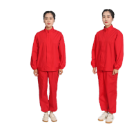 鸣固 立领食品服 屠宰场工作服秋冬季食品厂工作服 红色 长袖套装 2XL