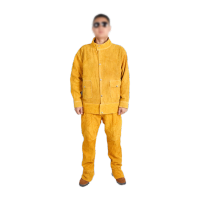 鸣固 牛皮电焊工作服防烫耐高温防护服皮裤T黄色单层全皮上衣+裤子送长款牛皮手套XXL