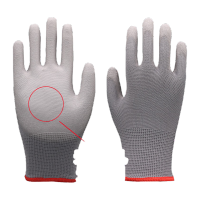 鸣固 手套-灰色PU涂掌手套 1双 M码 (红边)