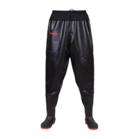 鸣固 下水裤 加厚双层护膝钢板底水靴半身连体防水裤 牛皮纹腰衩46 MG-ST-2308-0