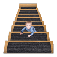 鸣固楼梯地垫 反复使用tpr免胶自粘J酒店咖啡厅防滑垫 双条纹 黑白色76cm*20cm 3片