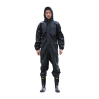 鸣固 连体防护服 防尘服连帽防油防水工作服 黑色透气款180 MG-ST-9062