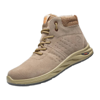 鸣固 绝缘鞋 防砸耐磨牛皮塑钢头工地防护鞋 低帮劳保棉鞋驼色36 MG-TB-1801