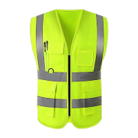 鸣固 反光背心耐磨加厚交通施工马甲 多口袋拉链款荧光绿KW003957