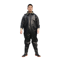 鸣固 全身防水捕鱼裤钓鱼裤连体防水裤涉水裤挖藕裤 85丝 黑牛皮 38码 (无手套款)