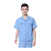 鸣固 工作服 短袖男女装厂服(水洗蓝短袖套装)180/2XL MG-ST-9182