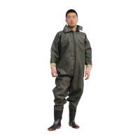 鸣固 全身防水捕鱼裤钓鱼裤连体防水裤涉水裤挖藕裤 85丝 军绿色 37码 (无手套款)