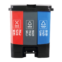 鸣固 三分类脚踏垃圾桶翻盖大号厨余商用三合一垃圾箱 40L三分类(红灰蓝 有害其他可回收)