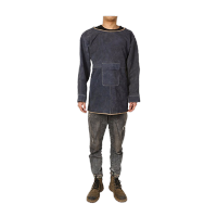 鸣固 焊工防护围裙 牛皮防烫电焊工作服 耐高温防辐射围裙 加厚防护连体衣拼接带皮无领长袖 黑蓝色120cm